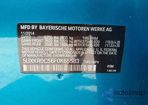 2015 BMW X5 xDrive35I z USA, uszkodzony, nr VIN 5UXKR0C56F0K65583